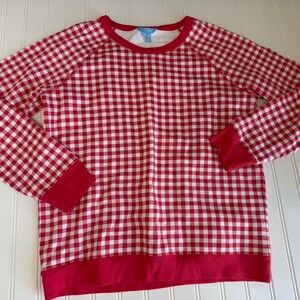 Draper James Natalie Gingham Cotton Sweatshirt Check Crewneck Medium Pink 1377